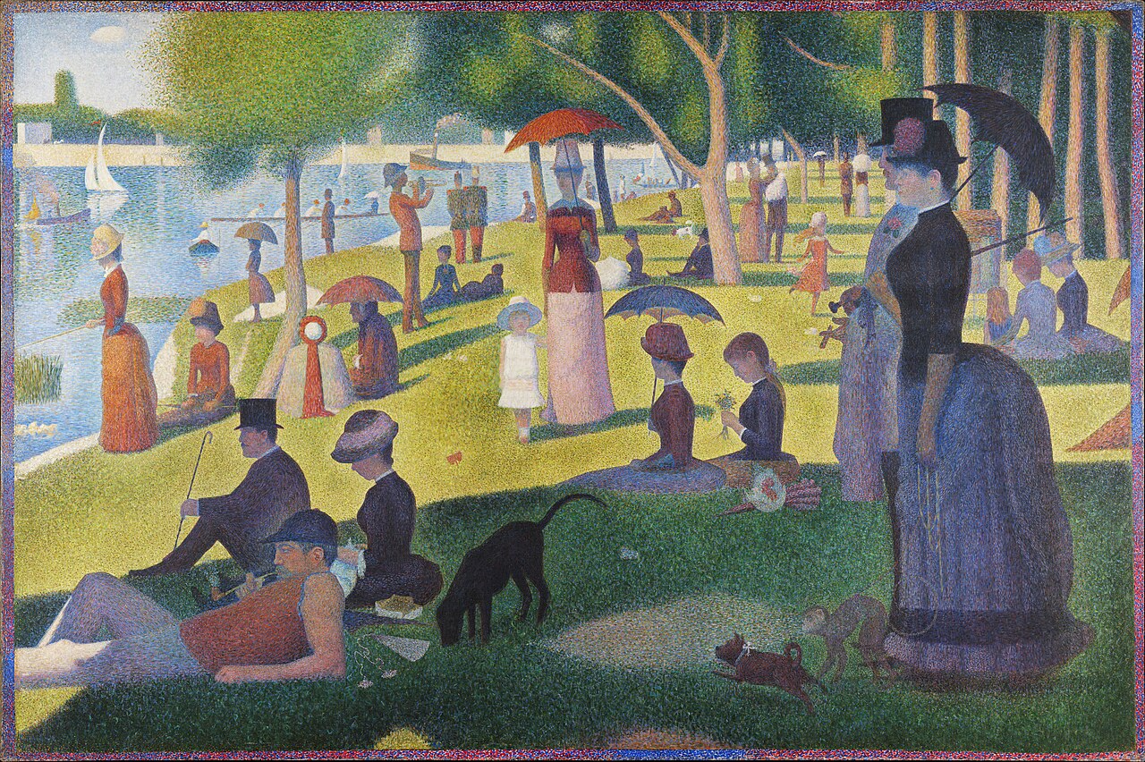 La Grande Jatte di Seurat: persone, animali e ombre sulla riva della Senna